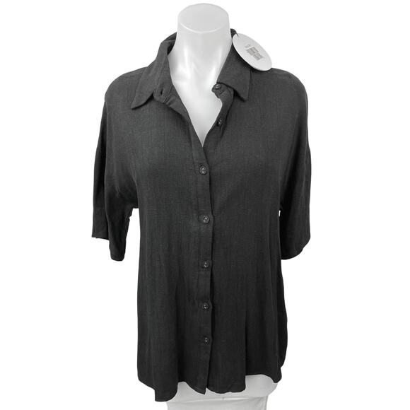 NEW Princess Polly Black Guava Linen 3/4 Sleeve Button Down Shirt Top Size 2 - Picture 1 of 5